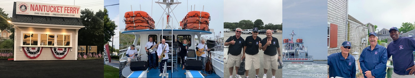 Freedom Cruise Line ticket booth and signage in Harwich, rainbow over boats in Saquatucket Harbor
